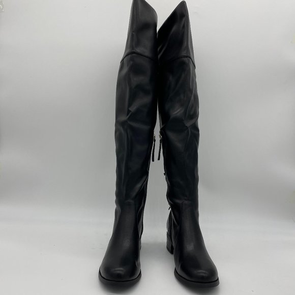 Black Over The Knee Boot Lace Up Side Zipper Boot - Picture 2 of 13